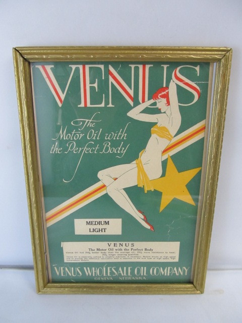 lot 11 image: Original 1920s VENUS MOTOR OIL Framed Label