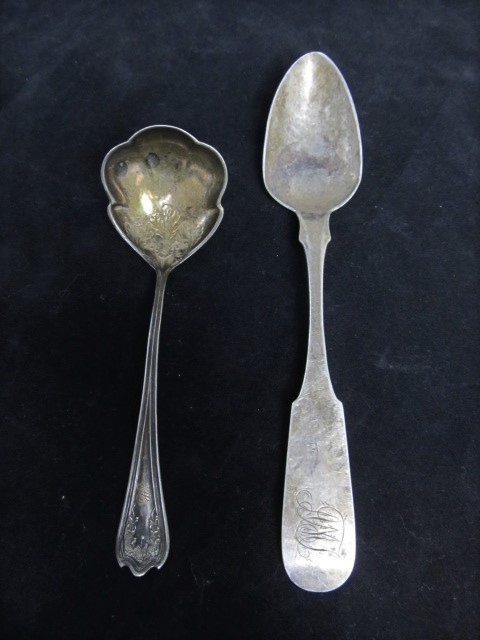 lot 69 image: 2 Larger Sized Antique Sterling Silver Serving Spoons