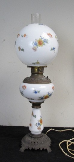 lot 64 image: Nice Vintage Hand Painted Hurricane Lamp