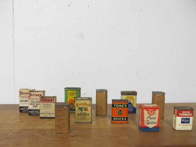 lot 96 image: Group of Vintage & Antique Spice Tins Boxes etc.