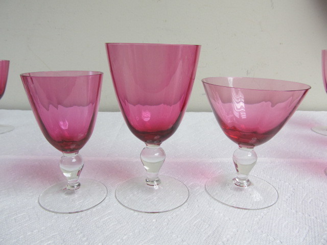 lot 132 image: Large Group of Fine Cranberry & Clear Glass Goblets