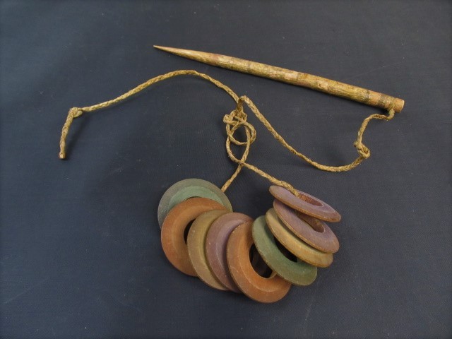 lot 112 image: Old Antique Folk Art Wooden Peg & Ring Game