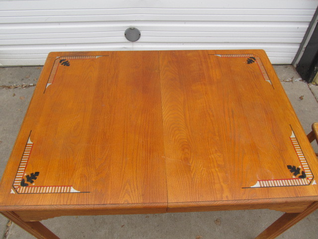 lot 2 image: Vintage 1920s-30s Oak Kitchen Game Table wChairs