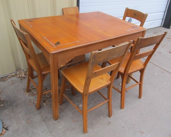 Vintage 1920 S 30 S Oak Kitchen Game Table W Chairs Little