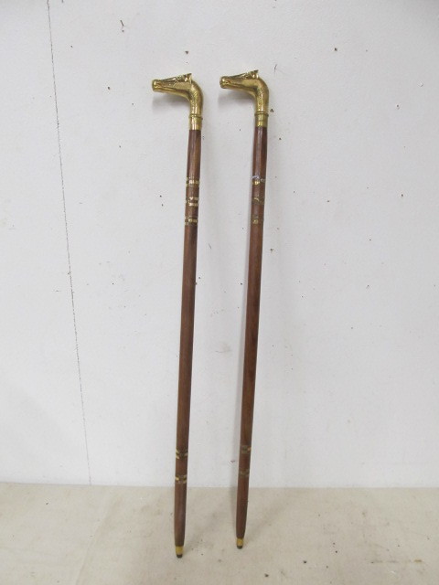 lot 110 image: Pair of Vintage Inlaid Brass Horse Head Canes