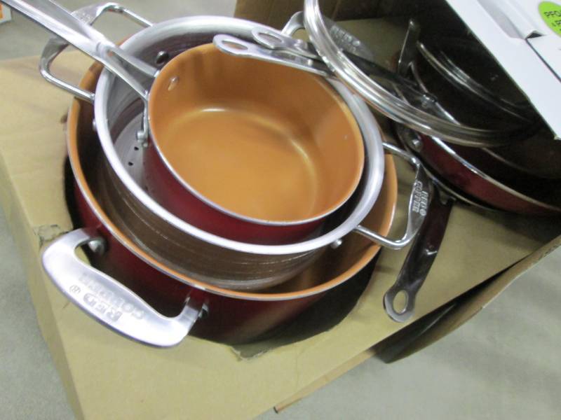 lot 68 image: 10 pc Red Copper Cookware Set open ...