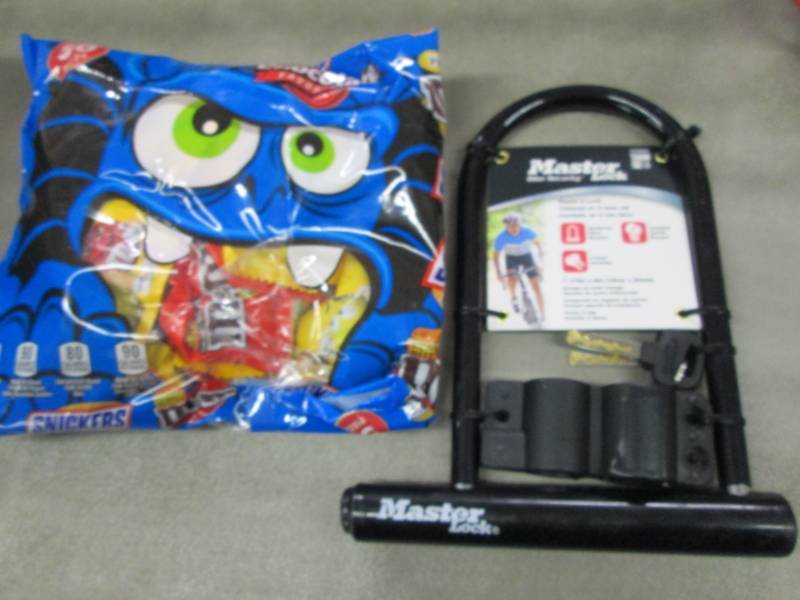 lot 173 image: Master Lock Bike Lock, M&Ms...