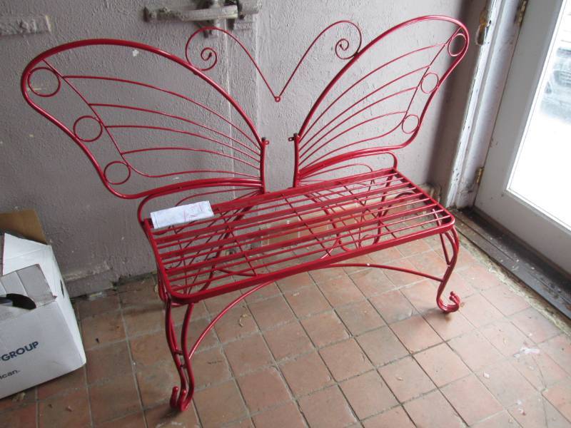 lot 50 image: Red Metal Butterfly Bench 61 x 42...
