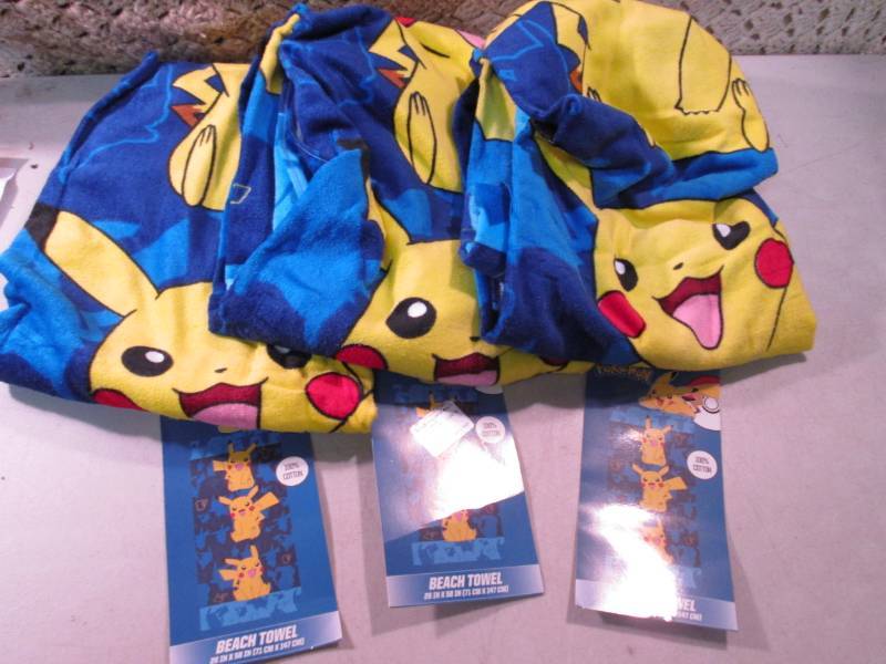 lot 105 image: Lot of 3 Pokemon Beach Towels 28 x...