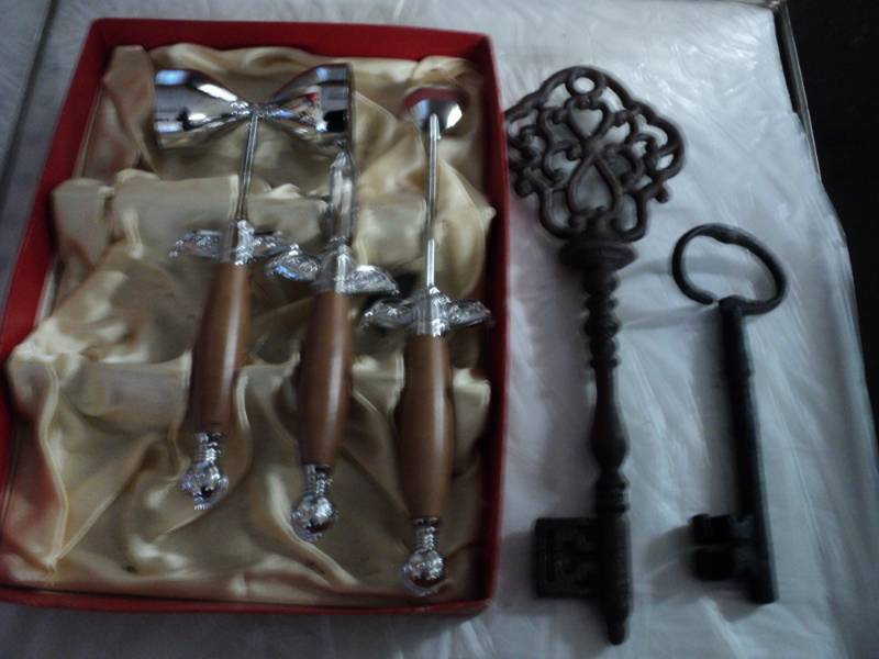 Cast Iron Keys and silver and wood ...