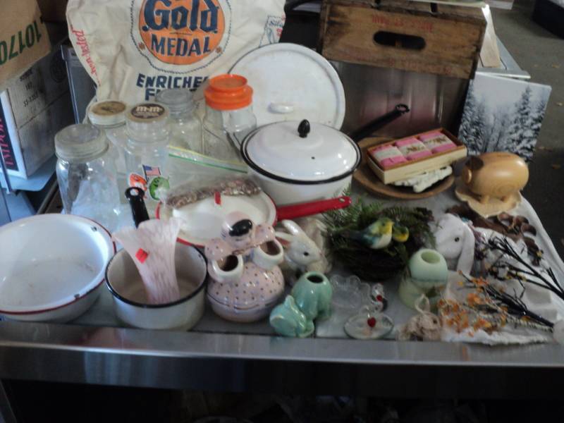 covered tote of enamel and misc col...