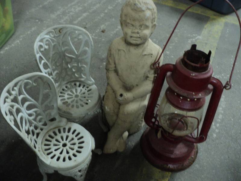 cement box and stand, 2 cast iron c...