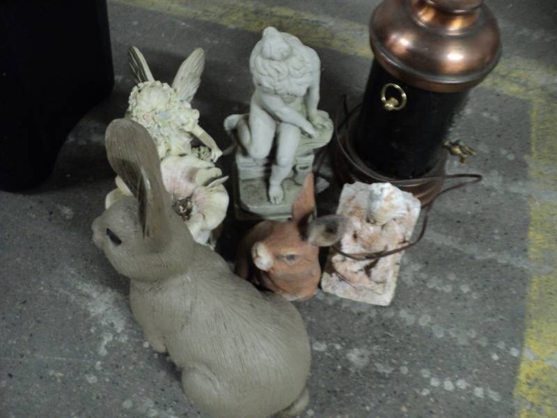 garden statues and copper lamp...