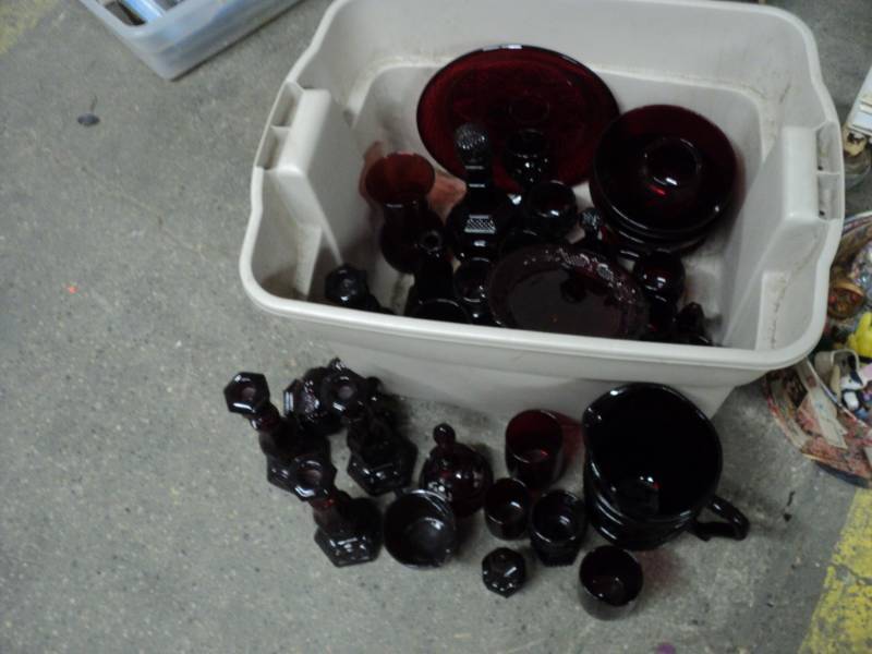 35 pieces of red glassware...