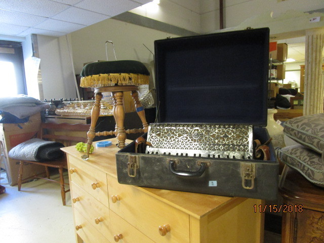 lot 308 image: ACCORDION AND PIANO STOOL WITH CLAW FEET