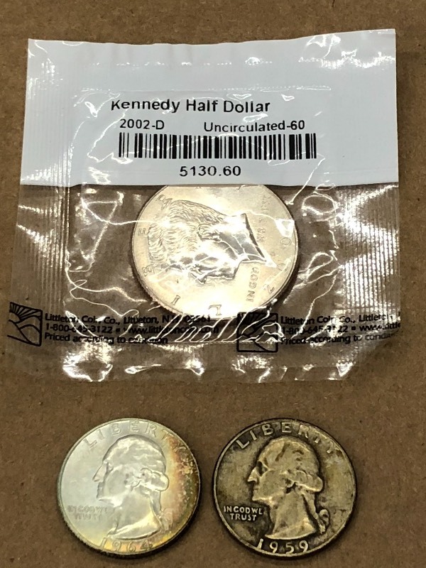 2002-D Half Dollar, 1964 Quarter, 1959 Quarter
