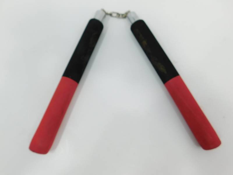 lot 68 image: Nunchaku, Rubber Safety Nunchucks Training Martial Arts with Steel Swivel Chain, Black