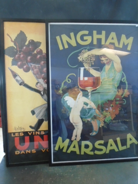 lot 16 image: Large Wine Themed Posters in Frames