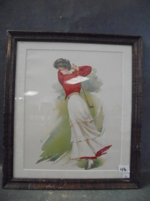 lot 48 image: Vintage Framed Print of Woman Golfer