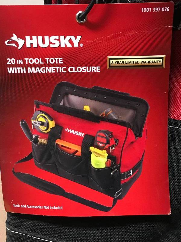 lot 3 image: Husky 20 In. Tool Tote With Magnetic Closure