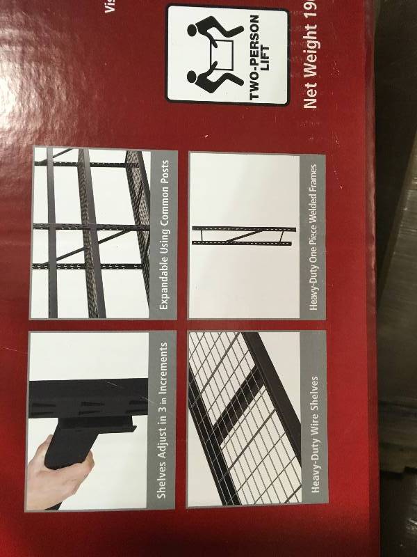 lot 5 image: Husky 90 in. H x 90 in. W x 24 in. D 5 Shelf Welded Steel Shelving Unit with Wire Deck in Black, Black Powder Coat new