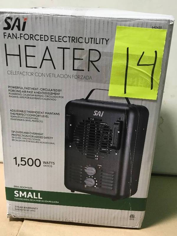 lot 14 image: 1,500-Walt Utility Milkhouse Fan-Forced Portable Heater with Thermostat