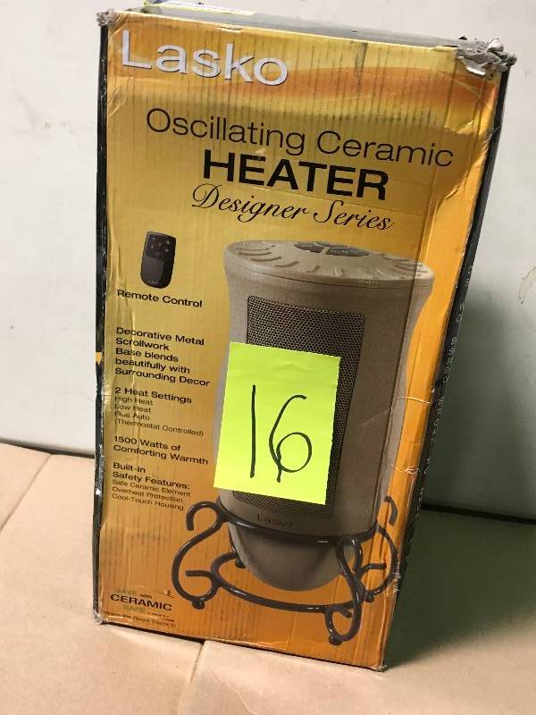 lot 16 image: Lasko Designer Series 1500-Watt Oscillating Ceramic Electric Portable Heater  in good working condition