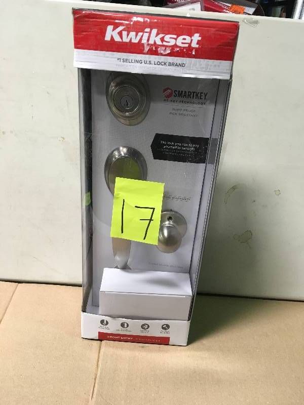 lot 17 image: Kwikset Dakota Satin Nickel Single Cylinder Door Handleset with Polo Knob Featuring SmartKey Security