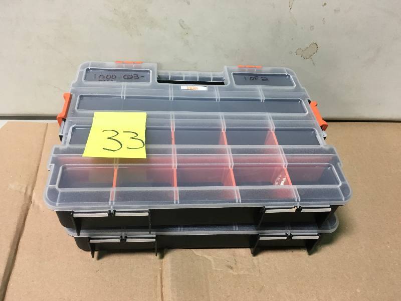 lot 33 image: HDX 15-Compartment Interlocking Small Parts Organizer in Black (2-Pack) new