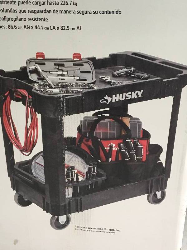 lot 40 image: Husky 16 in. 2-Shelf Utility Cart, Black