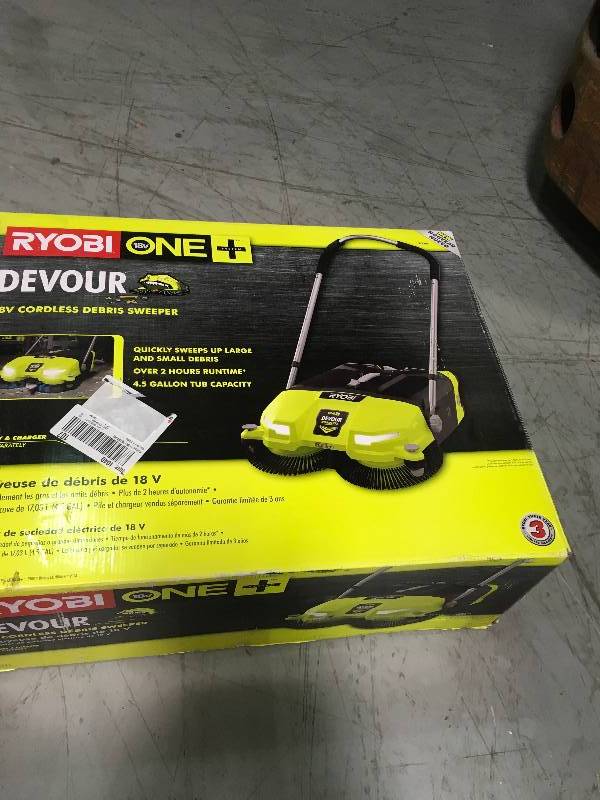 lot 41 image: Ryobi 18-Volt ONE 4.5 Gal. DEVOUR Debris Sweeper (Tool-Only) New