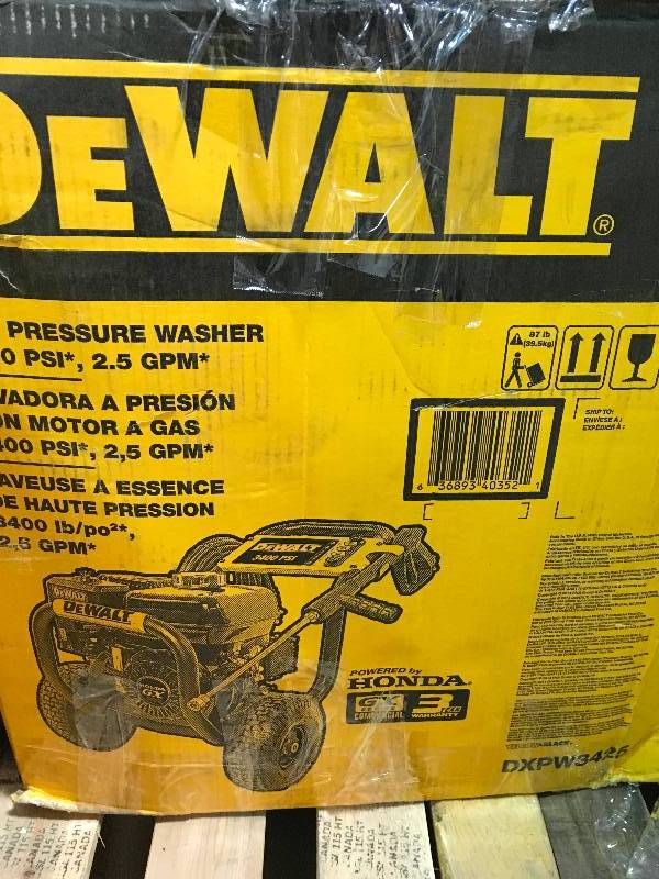 lot 54 image: DeWALT DXPW3425 Honda GX200 3,400 PSI 2.5 GPM Engine Gas Pressure Washer not used