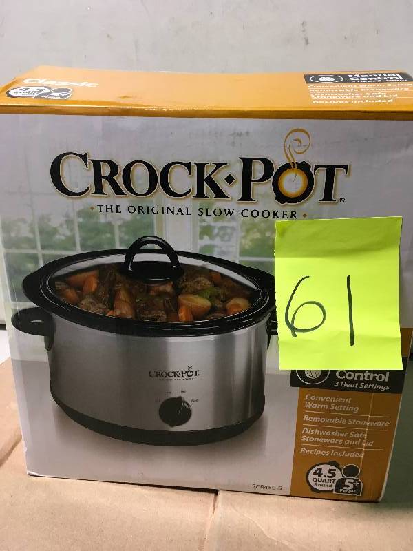 lot 61 image: Crock-Pot 4.5 Qt. Silver Manual Slow Cooker not used