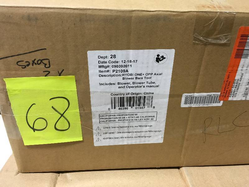 lot 68 image: Ryobi ONE 90 MPH 200 CFM 18-Volt Lithium-Ion Cordless Leaf Blower - Battery and Charger Not Included in like new condition