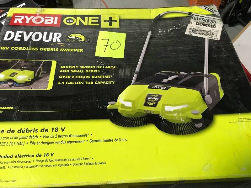 lot 70 image: Ryobi P3260 18-Volt One 4.5 gal. Devour Debris Sweeper not used TOOL ONLY