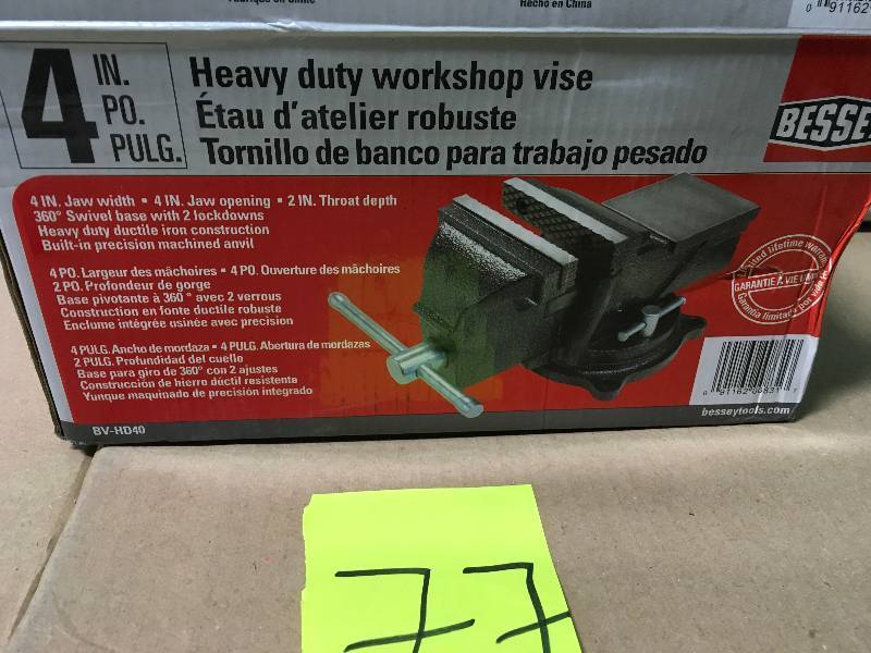 lot 77 image: BESSEY 4 in. Heavy-Duty Bench Vise with Swivel Base not used