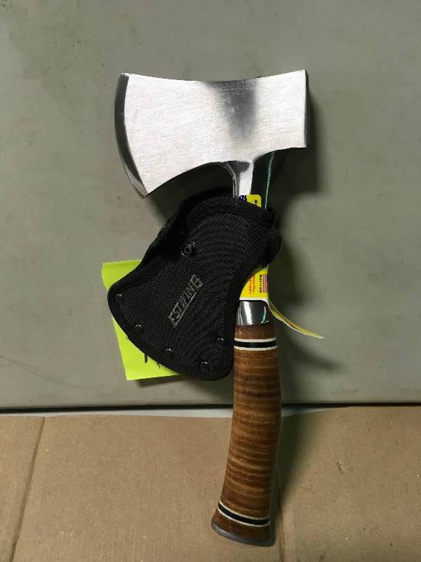 lot 78 image: Estwing 14 in. Sportsmans Axe with Leather Grip Handle not used