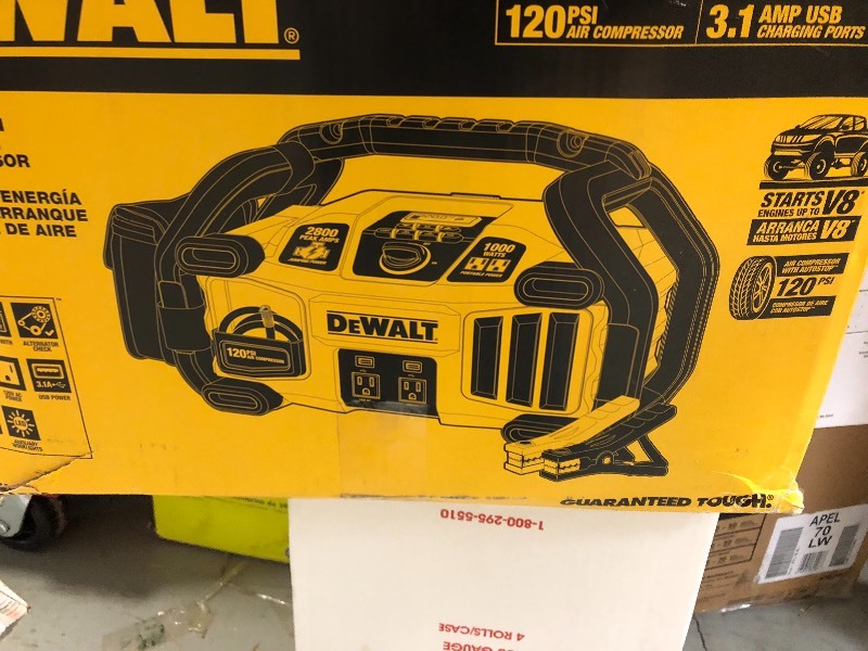 lot 110 image: DEWALT 2800 Peak Amp Jump Starter 1000-Watt Power Inverter with Digital Compressor in good conditions