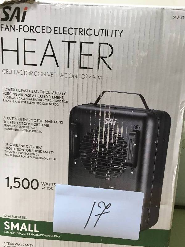 lot 17 image: 1,500-Walt Utility Milkhouse Fan-Forced Portable Heater with Thermostat  in good working condition