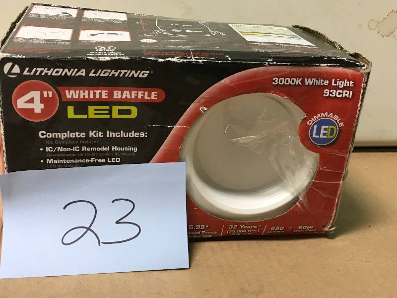 lot 23 image: Lithonia Lighting 4 in. Matte White Recessed Baffle Integrated LED Lighting Kit not used