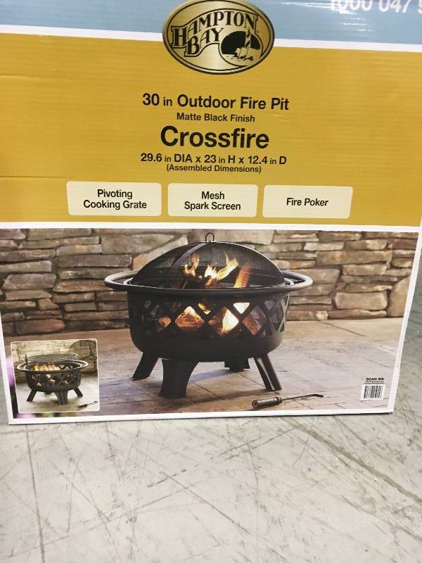 lot 30 image: Hampton Bay Crossfire 29.50 in. Steel Fire Pit with Cooking Grate not used