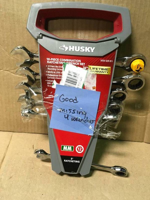 lot 32 image: Husky Metric Ratcheting Combination Wrench Set (10-Piece) MISSING 4 PCS