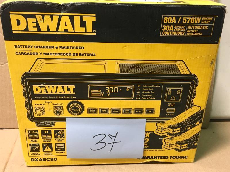 lot 37 image: DEWALT 30 Amp Multi Bank Battery Charger with 80 Amp Engine Start USED  in good working condition