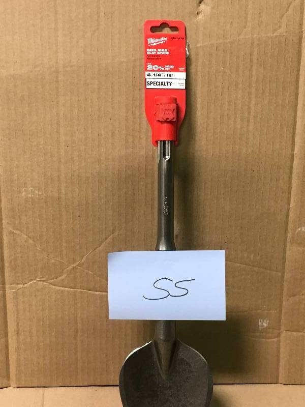 lot 55 image: Milwaukee 4-12 in. x 16-58 in. SDS Max Steel Clay Spade not used