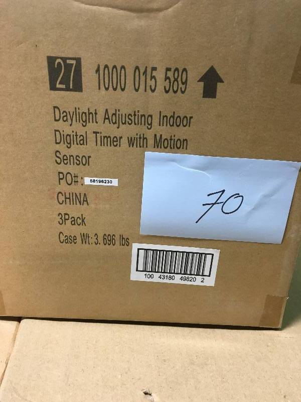 lot 70 image: Defiant 8 Amp 7-Day Indoor In-Wall SunSmart Digital Timer Switch with Motion Sensor, White CASE 3 PACK new