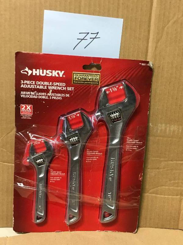 lot 77 image: Husky Double Speed Adjustable Wrench Set (3-Piece) not used