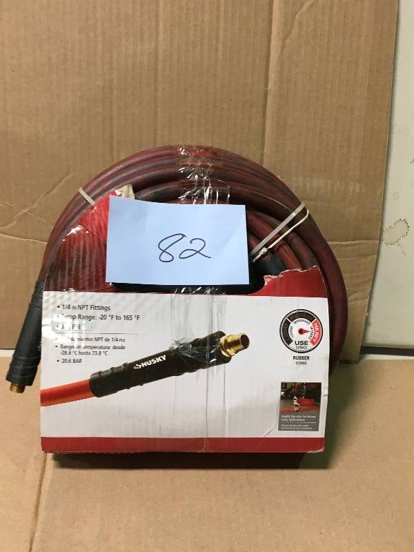 lot 82 image: Husky 38 in. x 50 ft. Red Rubber Air Hose  in good working condition