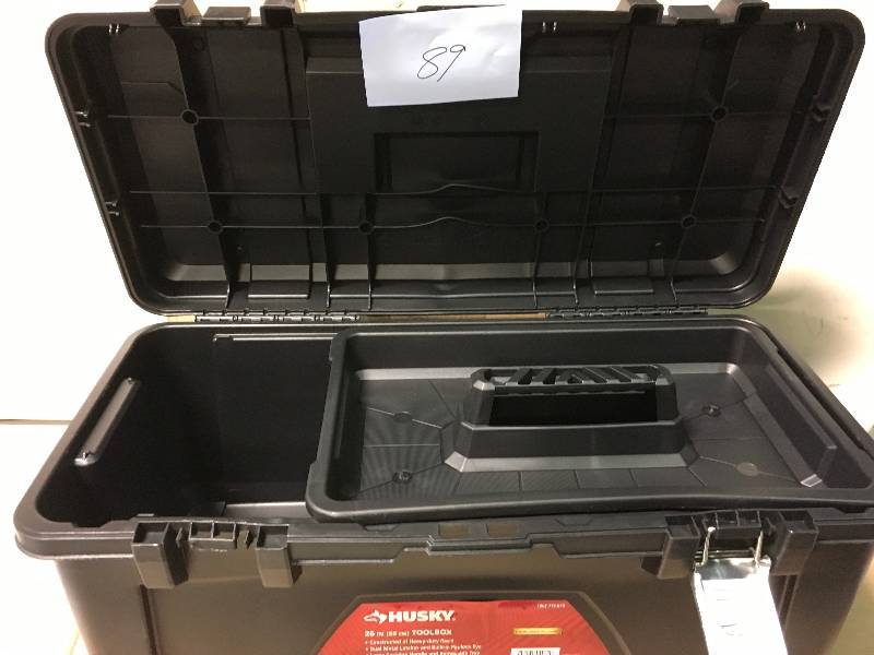lot 89 image: Husky 26 in. Plastic Tool Box with Metal Latches in Black MISSIN ONE CLIPPER