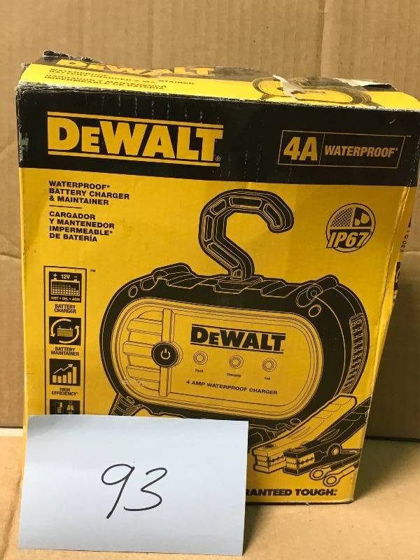 lot 93 image: DEWALT 4 Amp Professional Waterproof Battery Charger  in good working condition