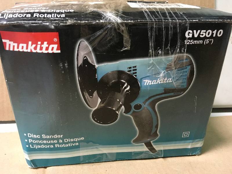 lot 94 image: Makita 4.2 Amp 5 in. Corded Lightweight Compact Disc Sander with Disc, Pad, and Side Handle